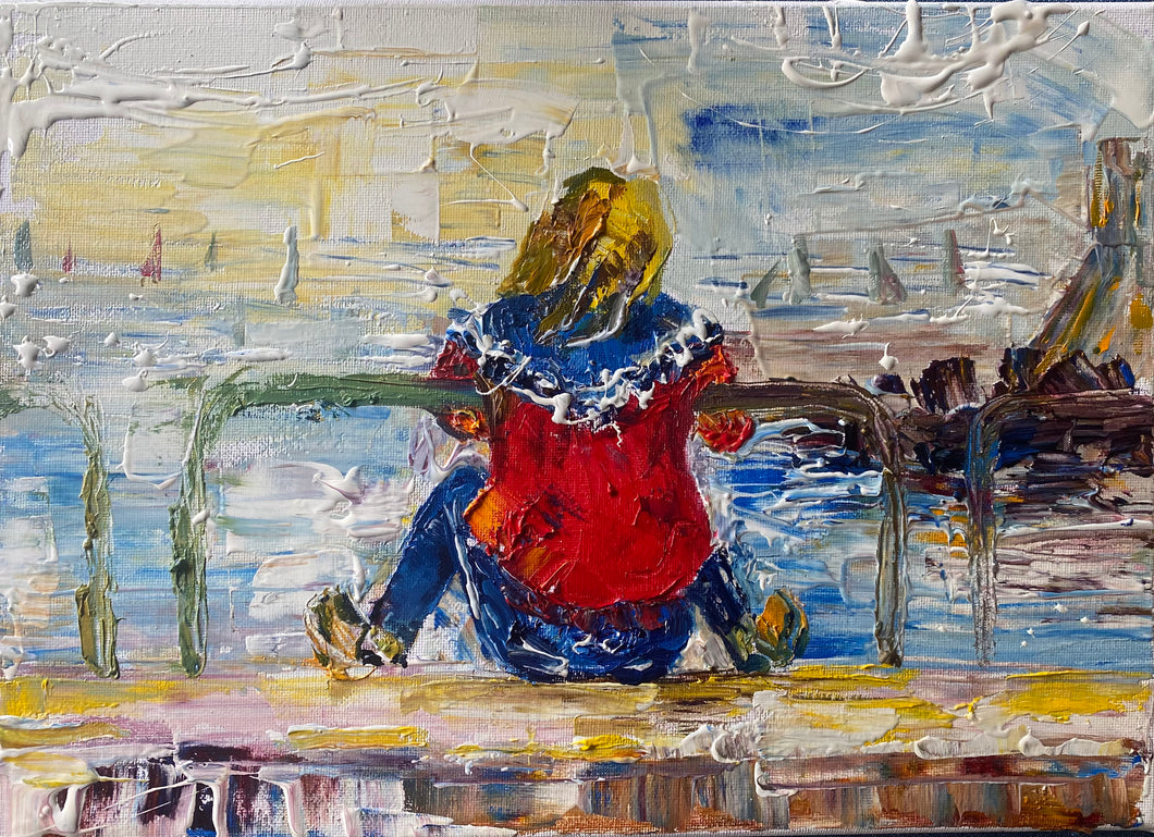 Girl watching the sails - ART PRINT of an Original Painting - Oil on Canvas